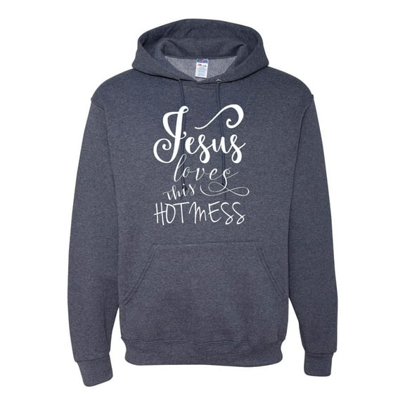 Funny Christian Quote Jesus Loves This Hot Mess Inspirational/Christian Unisex Graphic Hoodie Sweatshirt, Vintage Heather Navy, 3XL