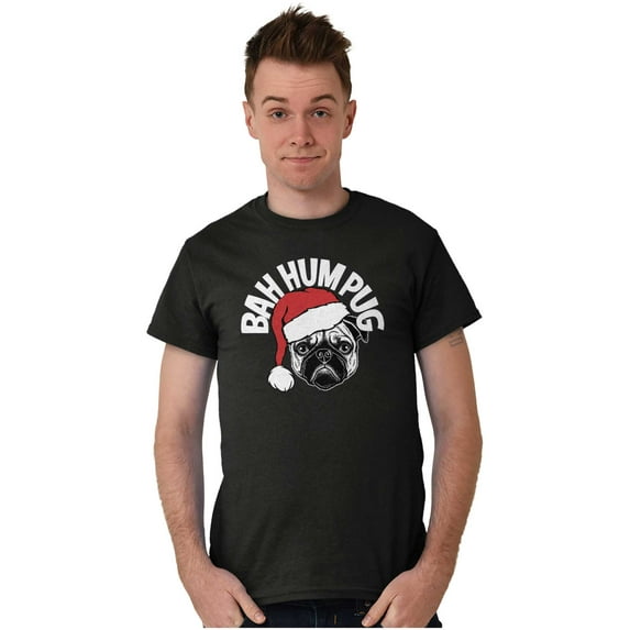 Funny Christmas Bah Humbug Pug Pun Men's Graphic T Shirt Tees Brisco Brands M