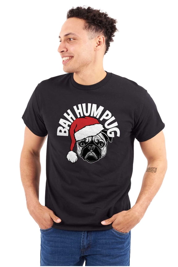 Funny Christmas Bah Humbug Pug Pun Plus Size Crewneck Graphic Tee Shirt Brisco Brands 3X