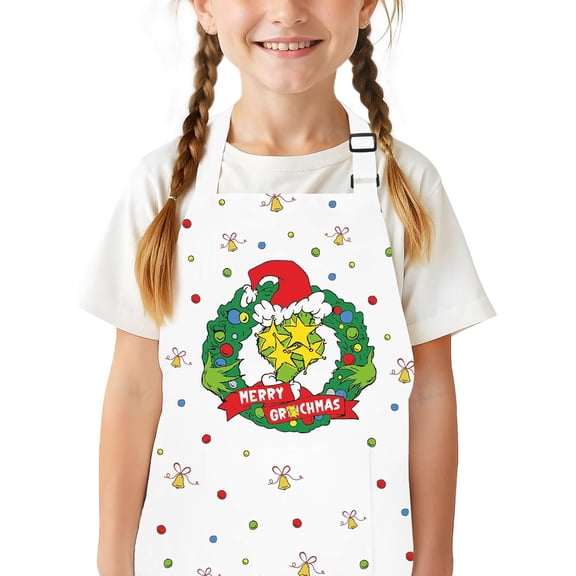 Funny Christmas Baking Apron for Kids Children Teenagers, Holiday Kitchen Cooking Aprons