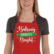 Funny Christmas Baking Aprons for Women Men, Holiday Baking Gifts for Bakers, Red Xmas Kitchen Cooking Aprons with 2 Pockets, Cute Thanksgiving Christmas Apron Gift for Bakers - Baking Spirits Bright