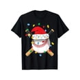 thumbnail image 1 of Funny Christmas Baseball Santa Hat & Bats Graphic T-Shirt for Boys - Black Casual Short Sleeve Tee with Colorful Lights Design, Regular Fit Holiday Sports Humor Apparel, Casual Sporty Tee, Gifts, 1 of 6