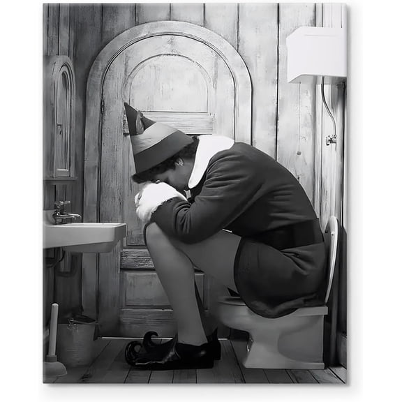 Funny Christmas Bathroom Wall Art, on the Toilet Canvas Print, Hilarious Toilet Comedy Wall , Quirky Christmas Humor Pictures Artwork for Bathroom, Guest Washroom, or Office 8x10inch