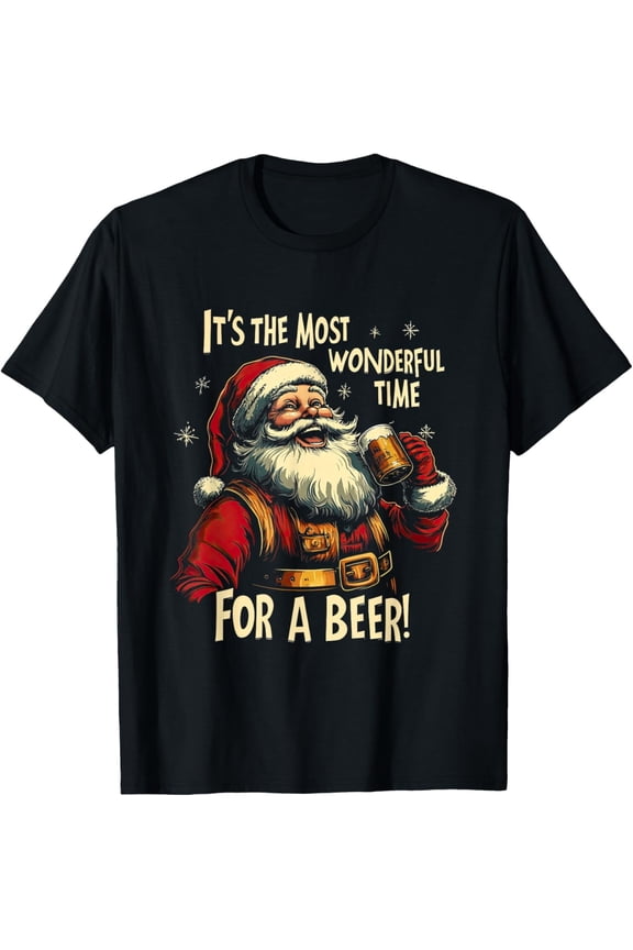 Funny Christmas Beer Drinking Santa Claus Adult T-Shirt
