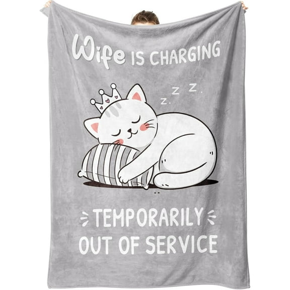 Super Soft Gray Fleece Blanket for Wife 40x30 - Funny Cozy Gift for Christmas Birthday Anniversary Her Couch Bed Throw