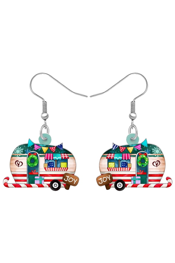 Funny Christmas Camping Trailer Earrings Acrylic Colorful Travel Car Dangle Jewelry for Women Gifts