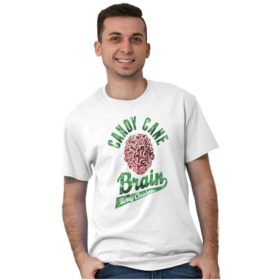 Funny Christmas Candy Cane Brain Men's Graphic T Shirt Tees Brisco Brands S