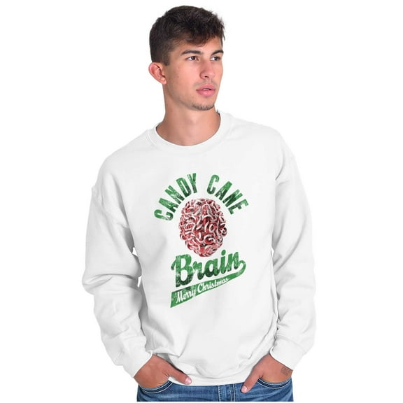 Funny Christmas Candy Cane Brain Unisex Plus Fleece Graphic Sweatshirt Brisco Brands 2X