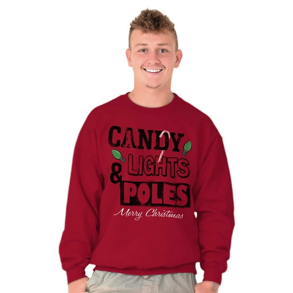 Funny Christmas Candy Lights Poles Men's Crewneck Sweatshirt Brisco Brands L