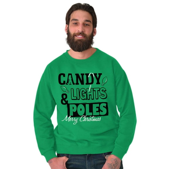 Funny Christmas Candy Lights Poles Men's Crewneck Sweatshirt Brisco Brands M