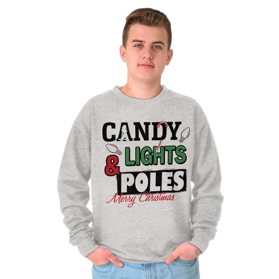 Funny Christmas Candy Lights Poles Men's Crewneck Sweatshirt Brisco Brands X