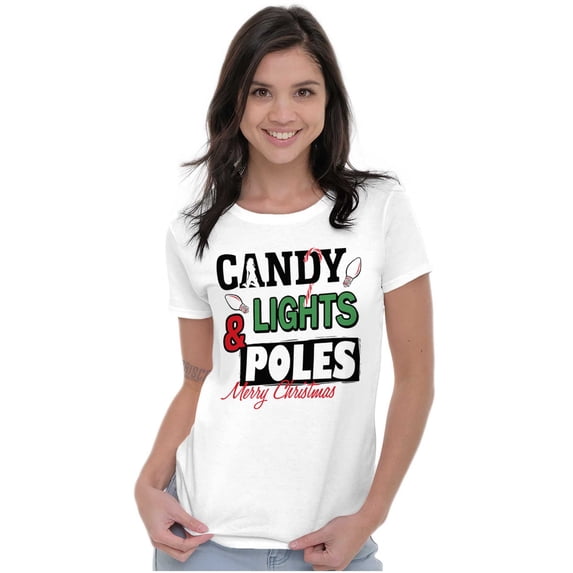 Funny Christmas Candy Lights Poles Womens Slim Fit Graphic Tee Brisco Brands S