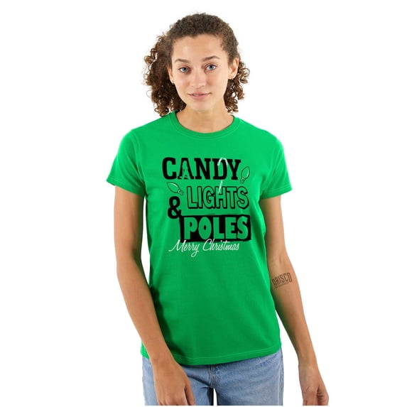 Funny Christmas Candy Lights Poles Womens Slim Fit Graphic Tee Brisco Brands S