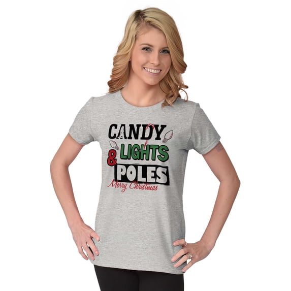 Funny Christmas Candy Lights Poles Women's T Shirt Ladies Tee Brisco Brands X