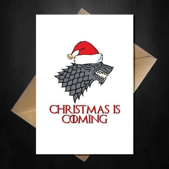Funny Christmas Card Featuring Santa Hat Wolf  "Christmas Is Coming" Greeting Card  Blank Inside, Envelope Included  Perfect Holiday Card for Friends and Family