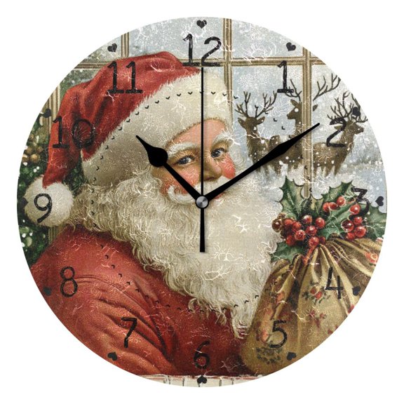 Funny Christmas Card Round Wall Clock Silent Battery Operated Home Decor for Living Room Bedroom