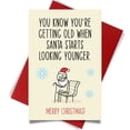 thumbnail image 1 of Funny Christmas Card – “You Know You're Getting Old When Santa Starts Looking Younger” – Perfect for Holiday Greetings, Envelope Included, Blank Inside, 1 of 2