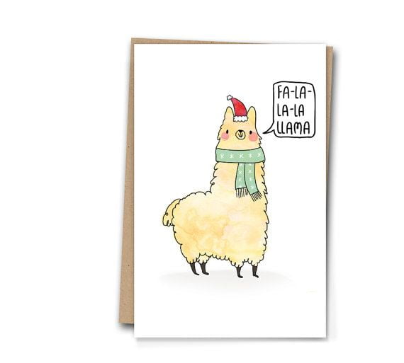 Funny Christmas Card featuring Llama in a Santa Hat "Fa-la-la-la-la-llama" Design Blank Inside with Envelope Perfect for Holiday Greetings