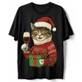 thumbnail image 1 of Funny Christmas Cat Wine Lover Ugly Sweater Hat Holiday Gift Tee Unisex T-Shirt, up to Size 5XL, 1 of 2