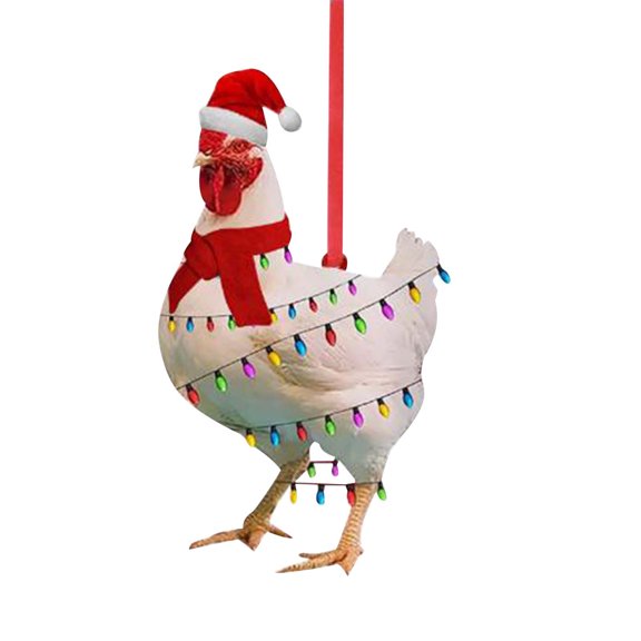 Funny Christmas Chicken Ornament Scarf Chicken Holiday Decoration Chicken Ornaments for Christmas Tree Outdoor Hanging Christmas Ornaments (8x8cm/3.14x3.14in)