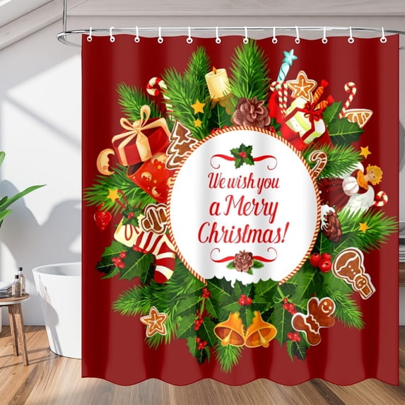 Funny Christmas Decor Shower Curtain for Bathroom Shower Curtain Set with 12 Hooks Waterproof Fabric Bath Curtain for Bathtub Restroom Decor, 72 X 72 in