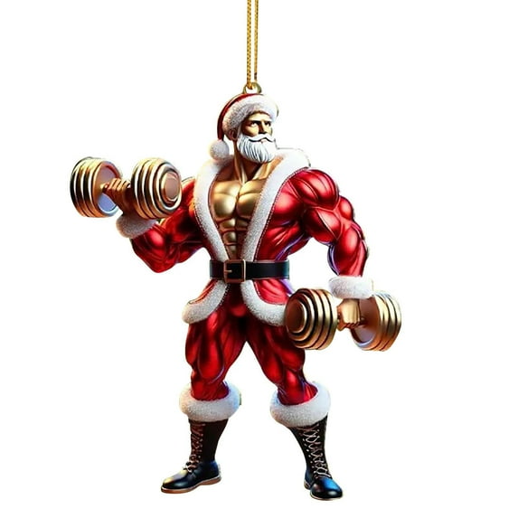 Funny Christmas Decorations 2025, Muscle Santa Gym Weightlifter Ornament Christmas, Acrylic Christmas Hanging, for Fitness People, Festive Backpack Hanging Xmas Tree Hangings Holiday Party Favor