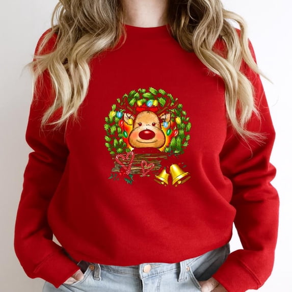 Funny Christmas Deer Holiday Reindeer Animal Graphic - Unique Gift Tee SW2554 Unisex Sweatshirt, Up to Size 5XL