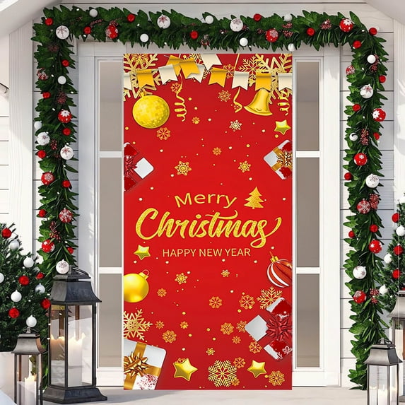 Funny Christmas Door Cover Banner Front Door Photo Backdrop Cloth Holiday Decoration Background Restroom Hanging Cloth Porch Sign Banner New Year Favor
