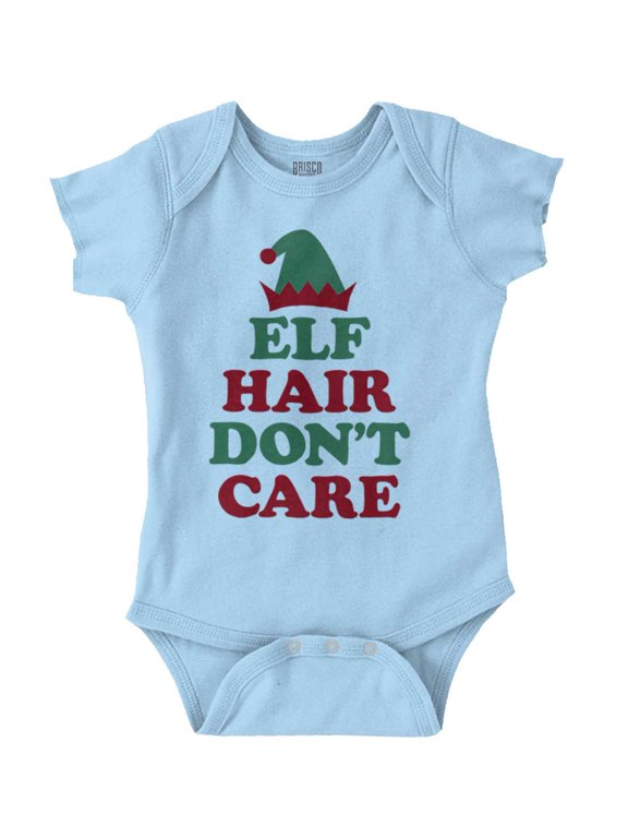 Funny Christmas Elf Hair Don't Care Romper Boys or Girls Infant Baby Brisco Brands 24M
