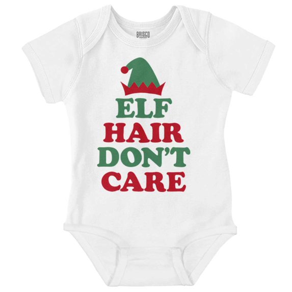 Funny Christmas Elf Hair Don't Care Romper Boys or Girls Infant Baby Brisco Brands 6M