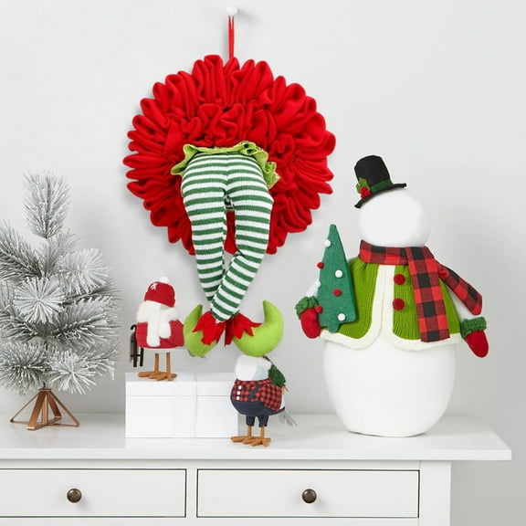 Funny Christmas Elf Leg Wreath with Plush Stuffed Legs, Festive Hanging Ornament for Door Wall Mantle and Xmas Tree Decorations, Holiday Party Decoration for Home Office Window
