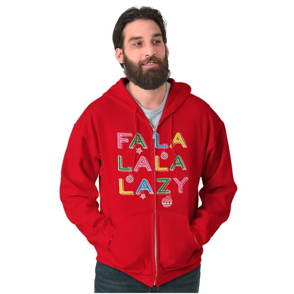 Funny Christmas Fa La La La Lazy Zip Up Hoodie Men's Women's Brisco Brands L