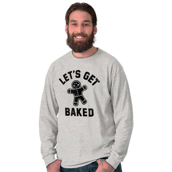 Funny Christmas Get Baked Gingerbread Plus Size Long Sleeve Graphic Tee Shirt Brisco Brands 2X