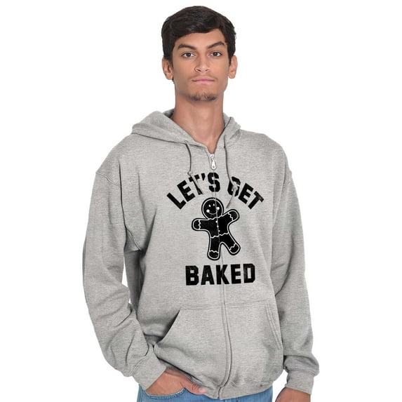 Funny Christmas Get Baked Gingerbread Zip Up Hoodie Men's Women's Brisco Brands S