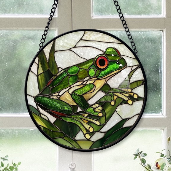 Funny Christmas Gift - Frog Green Leaf Cool Christmas Stained Glass Hanging Ornament - Holiday Tree Decoration, Christmas Gift for Parents, Family & Friends, Keepsake 2025