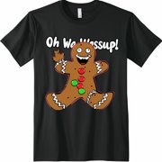 GUSSEAK Funny Christmas Gingerbread Man Oh Wassup Black TShirt Unique Holiday Design Humorous Graphic Tee for Men and Women