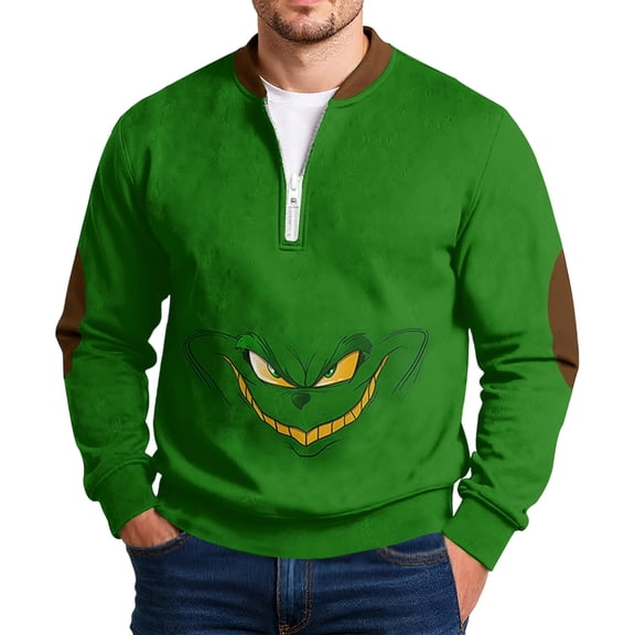 Funny Christmas Graphic Sweatshirt Long Sleeve Pullover Quarter Zip A-Green L B
