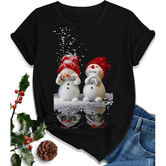 Funny Christmas Graphic T-Shirt for Women – Santa Print Holiday Tee, Short Sleeve Family Xmas Shirt