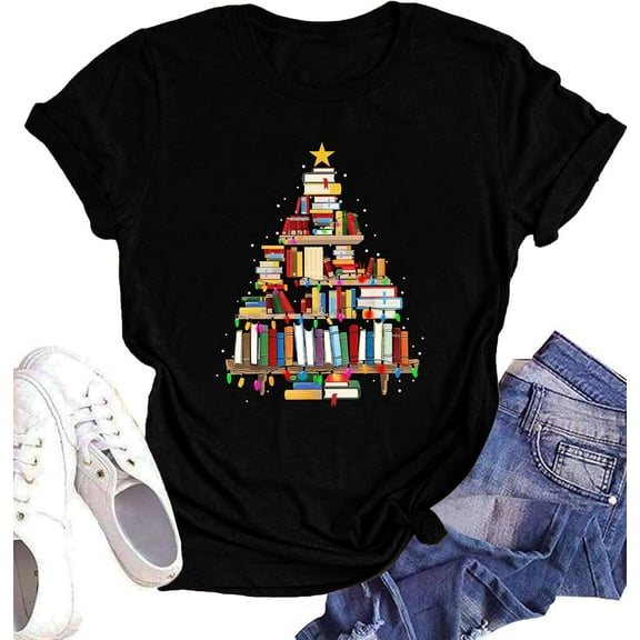 Funny Christmas Graphic T-Shirt for Women – Santa Print Holiday Tee, Short Sleeve Family Xmas Shirt