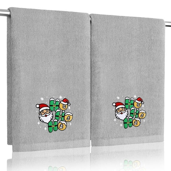 Funny Christmas Santa Hand Towels for Bathroom Kitchen- 100% Cotton Soft Absorbent Winter Holiday Bath Towels Cute Decor - Fun Novelty Christmas Xmas Secret Santa Gifts for Women Mom - Set of 2,Gray