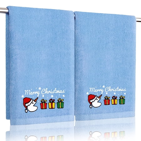 Funny Christmas Snowman Hand Towels for Bathroom Kitchen- 100% Cotton Soft Absorbent Winter Holiday Bath Towels Cute Decor - Fun Novelty Christmas Xmas Secret Santa Gifts for Women Mom -Set of 2,Blue