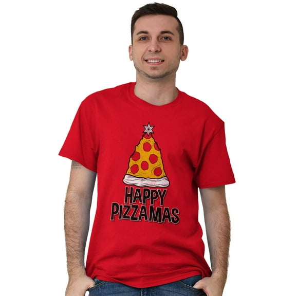 Funny Christmas Happy Pizzamas Pizza Men's Graphic T Shirt Tees Brisco Brands X