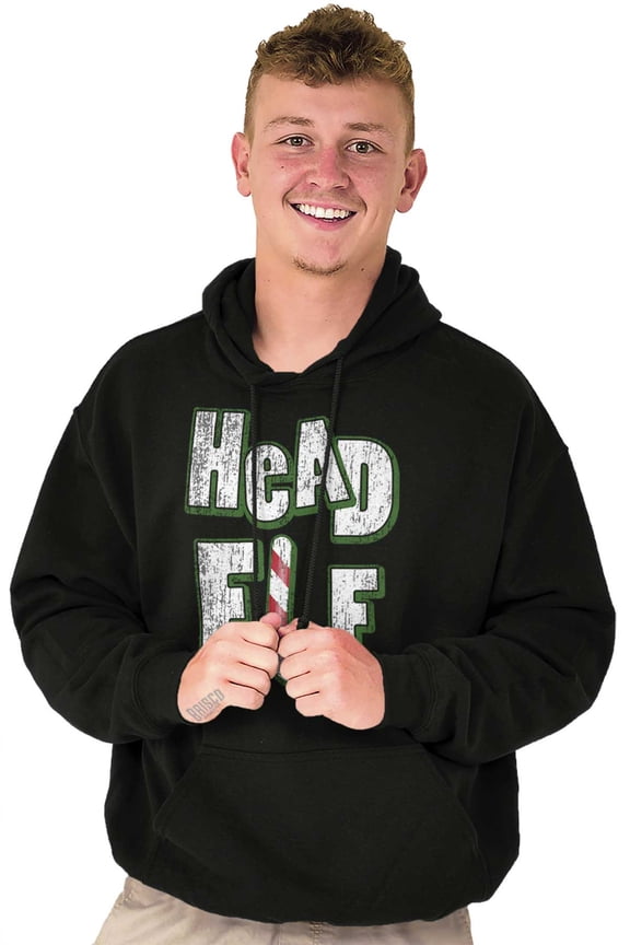 Funny Christmas Head Elf Candy Cane Hoodie Sweatshirt Women Men Brisco Brands S