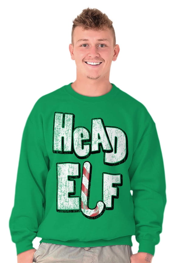 Funny Christmas Head Elf Candy Cane Sweatshirt for Men or Women Brisco Brands L