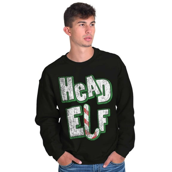 Funny Christmas Head Elf Candy Cane Sweatshirt for Men or Women Brisco Brands X