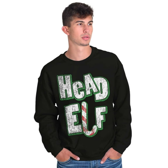 Funny Christmas Head Elf Candy Cane Unisex Plus Fleece Graphic Sweatshirt Brisco Brands 2X