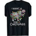 thumbnail image 1 of Funny Christmas Hippo Wrapped in Lights Unisex Gift Graphic T-Shirt, 1 of 6