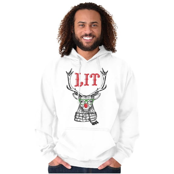 Funny Christmas Hipster Reindeer Lit Hoodie Sweatshirt Women Men Brisco Brands S