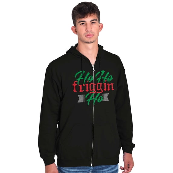 Funny Christmas Ho Ho Friggin Ho Unisex Fleece Graphic Zip Up Hoodie Brisco Brands 4X