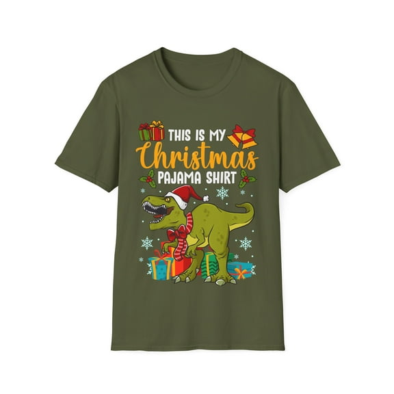 Funny Christmas Holiday Dinosaur PJ Novelty Graphic Art Unisex T-Shirt